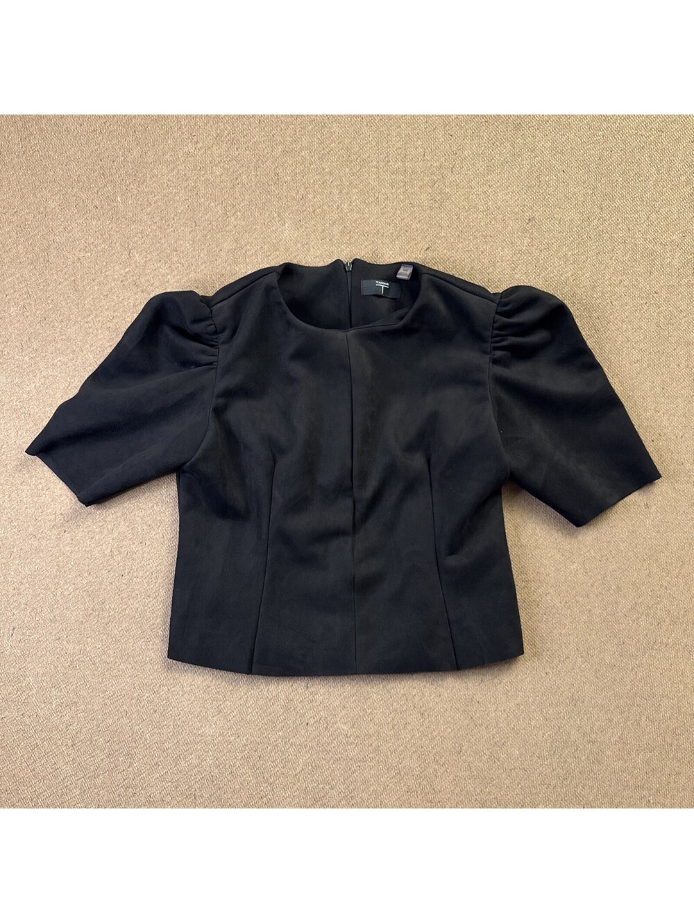 Tahari Women's Black Faux Leather Puffed Sleeve Size M/M
